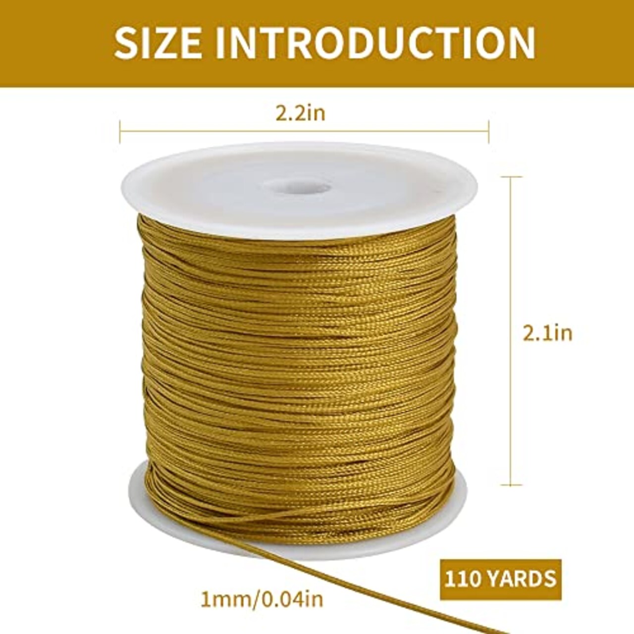 1 mm x 100 Yards Gold Nylon Cord Satin String for Bracelet Jewelry Making Rattail Macrame Waxed Trim Cord Necklace Bulk Beading Thread Kumihimo Chinese Knot Craft
